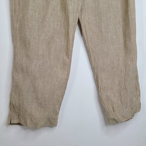 Vintage DKNY Linen Lagenlook Tan Beige Flowy Ankle Crop Pants - Picture 6 of 9